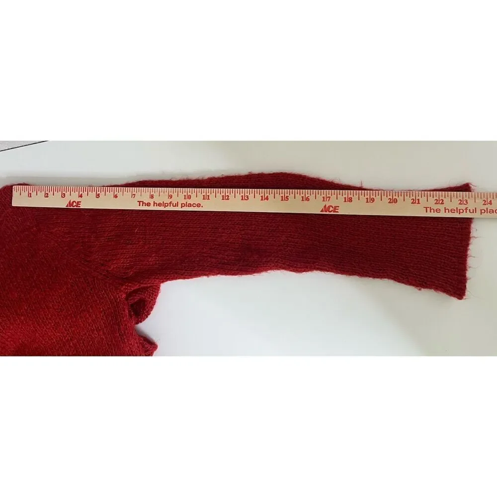 Wooden Ships Cardigan Sweater Womens S M Red Wool Mohair Open Long Sleeve